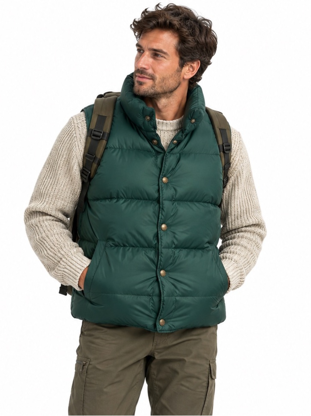 Vintage L.L.Bean Goose Down Puffer Vest L Tall Green Snap Front Heritage